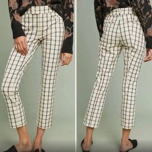 Anthropologie Pants Essential Slim Trousers Cream Windowpane Print Size 6